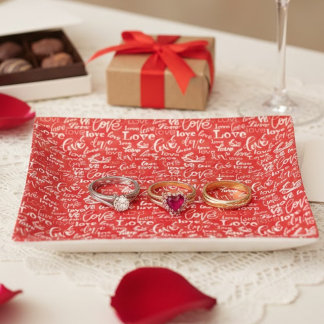 Vibrant Red White Script Love Valentine's Day Trinket Tray