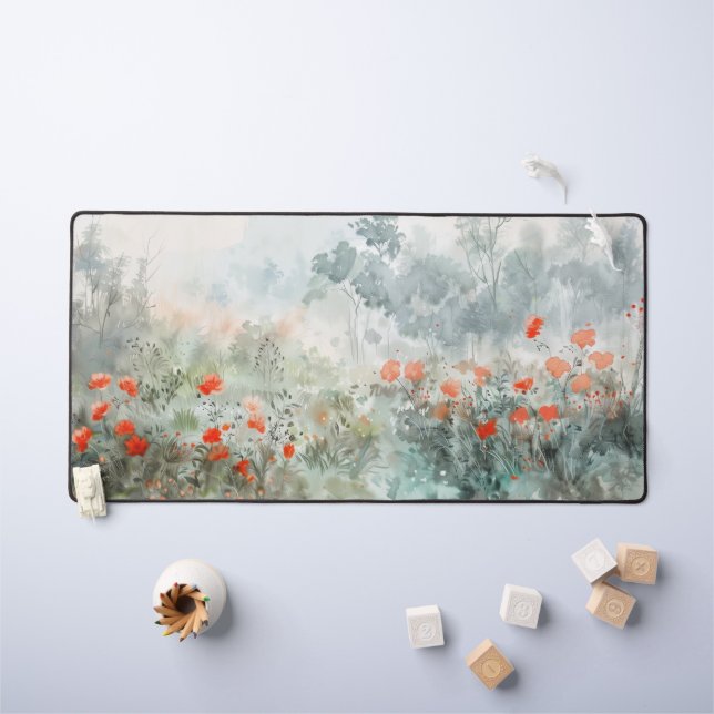 Vibrant Red Wildflowers Desk Mat (Kids Table)