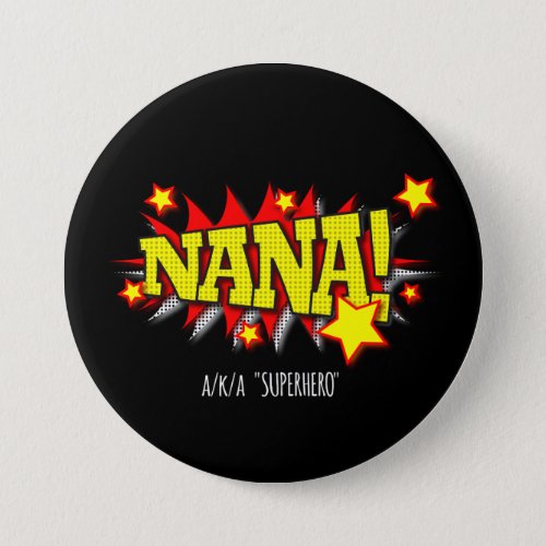 Vibrant Red  Yellow Comic_Theme Superhero Nana Button