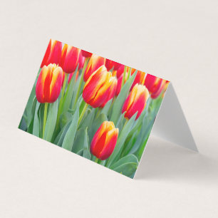 Vibrant Red & Yellow Tulips in Spring Garden Business Card