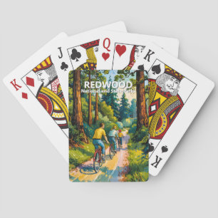 Vibrant Redwood National Park Nature Family Cycing Poker Cards