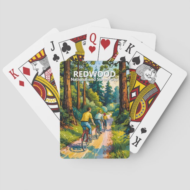 Vibrant Redwood National Park Nature Family Cycing Poker Cards (Back)