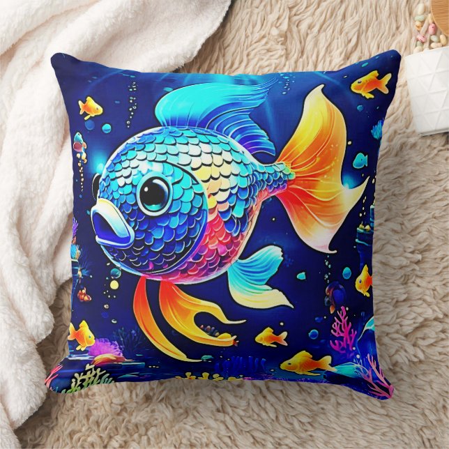 Vibrant Reef Fish Design Throw Pillow (Blanket)
