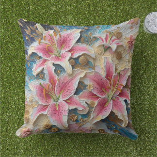 Vibrant Refreshing Lilies Digital Floral Art Outdoor Pillow
