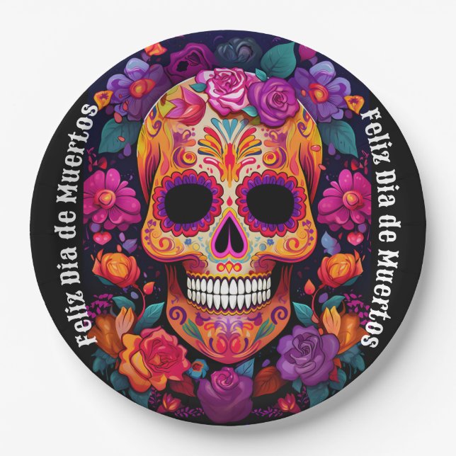  🌹Vibrant Remembrance: A Día de Muertos Tribute🌹 Paper Plates (Front)