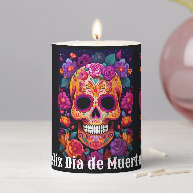  🌹Vibrant Remembrance: A Día de Muertos Tribute🌹 Pillar Candle (In Situ)