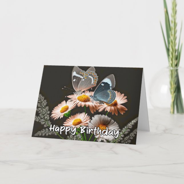 Vibrant Resting Butterfly Happy Birthday Card (Front)