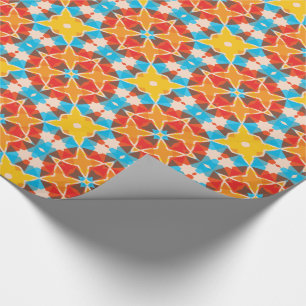 Vibrant Retro 3D Block Colors Kaleidoscope Pattern Wrapping Paper