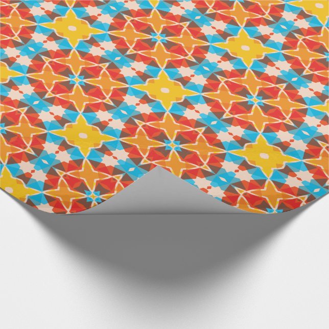 Vibrant Retro 3D Block Colors Kaleidoscope Pattern Wrapping Paper (Corner)