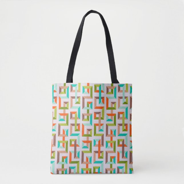 Vibrant Retro 3D Geometric Maze Pouch / Tote Bag (Front)