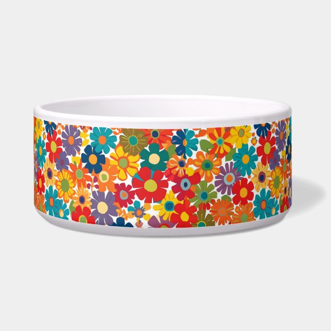 Vibrant Retro 60s Daisy Flower Power Pattern Bowl (Front)