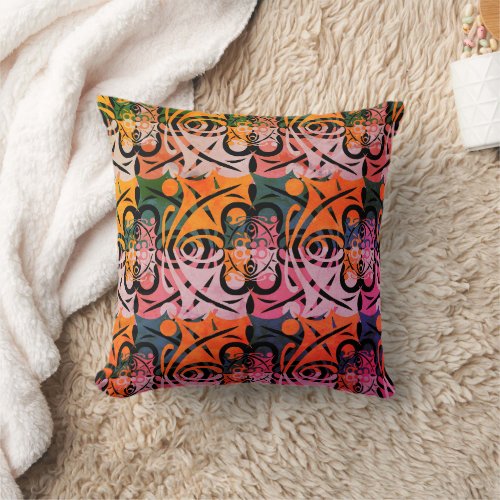 Vibrant Retro Abstract LEAF Pattern  Throw Pillow