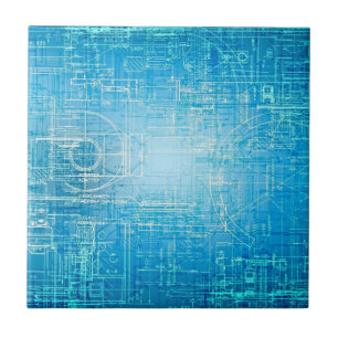 Vibrant Retro Blueprint Ceramic Tile