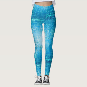 Vibrant Retro Blueprint Leggings
