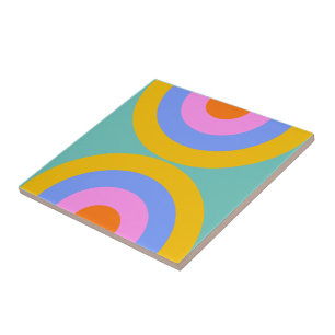 Vibrant Retro Boho Circles Ceramic Tile