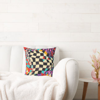 Vibrant Retro Checkerboard Cushion