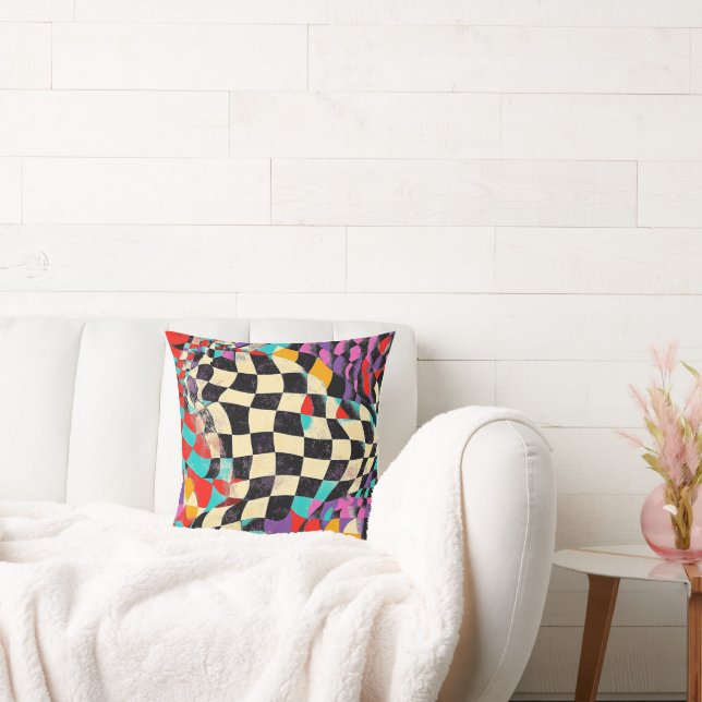 Vibrant Retro Checkerboard Cushion (Couch)