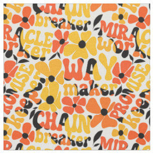 Vibrant Retro Christian Floral Typography Fabric