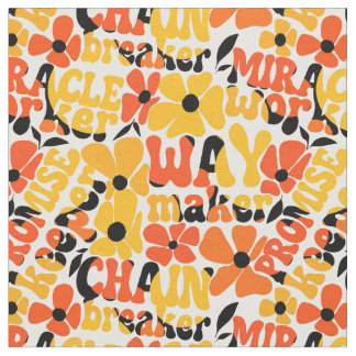 Vibrant Retro Christian Floral Typography Fabric