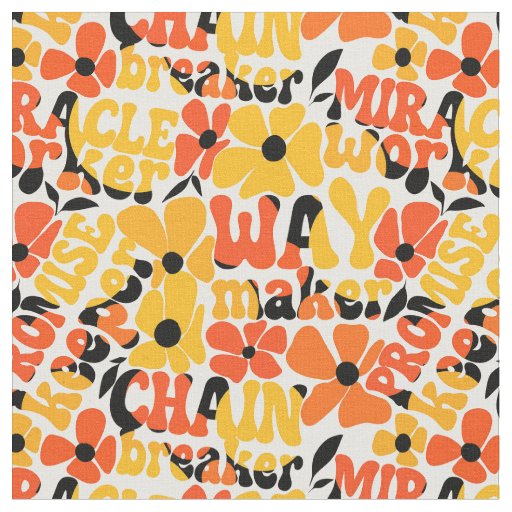 Vibrant Retro Christian Floral Typography Fabric