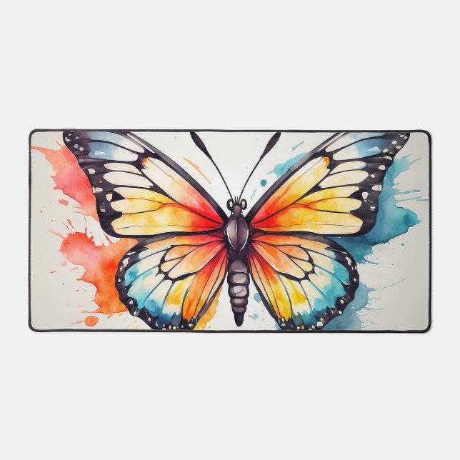 Vibrant Retro Floating Butterfly Design Desk Mat (Front)