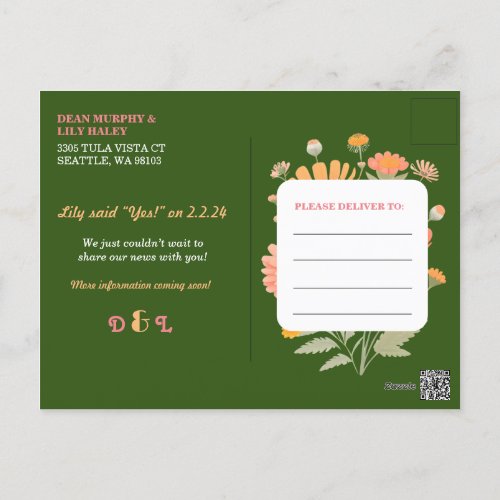Vibrant Retro Floral Announcement Postcard