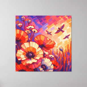 Vibrant Retro Floral Canvas Print Bold Boho Flow