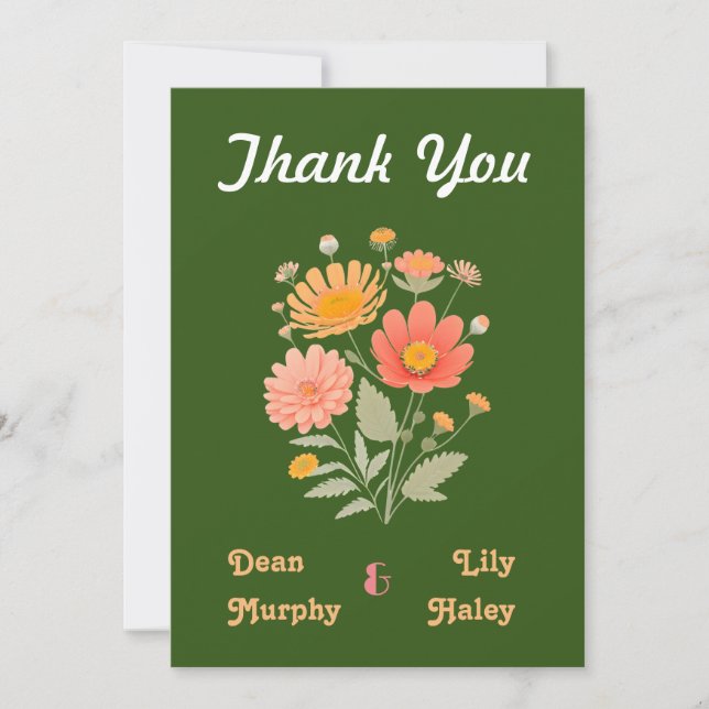 Vibrant Retro Floral Flat Thank You Card (Front)