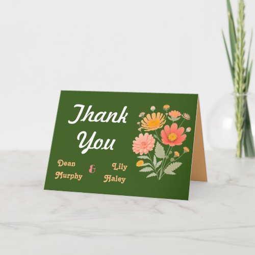 Vibrant Retro Floral Folded Thank You Card