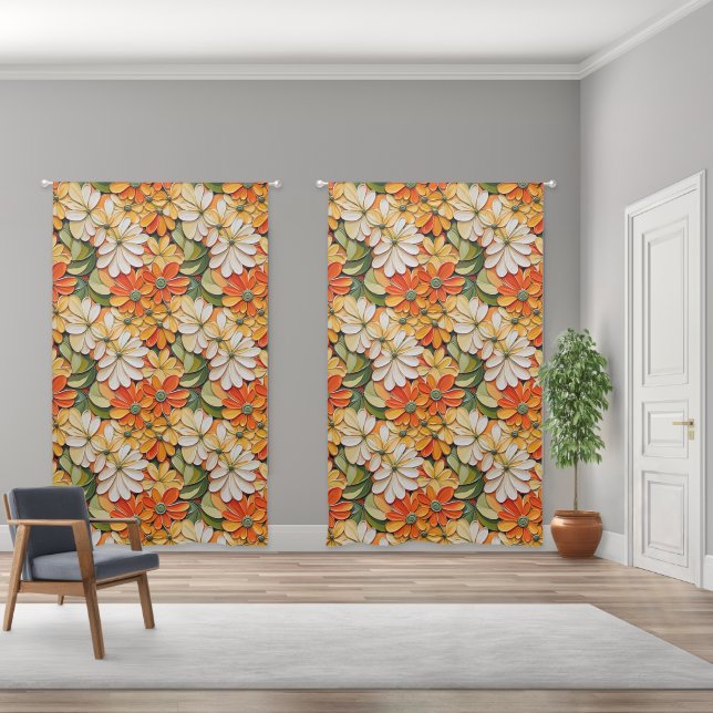 Vibrant Retro Floral Pattern Design Blackout Curtains (Wide)