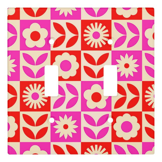 Vibrant Retro Floral Pattern Light Switch Cover (Front)