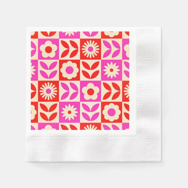 Vibrant Retro Floral Pattern Napkins (Front)