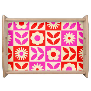 Vibrant Retro Floral Pattern Serving Tray
