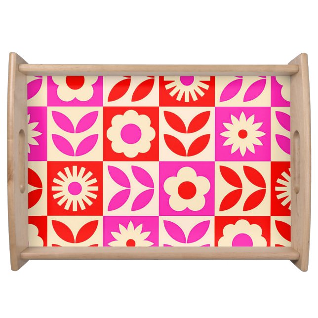 Vibrant Retro Floral Pattern Serving Tray (Front)