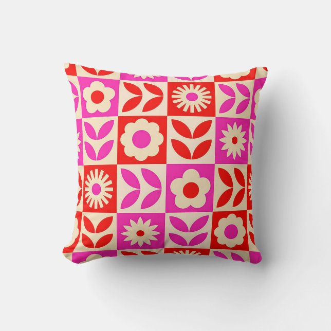 Vibrant Retro Floral Pattern Throw Pillow (Front)