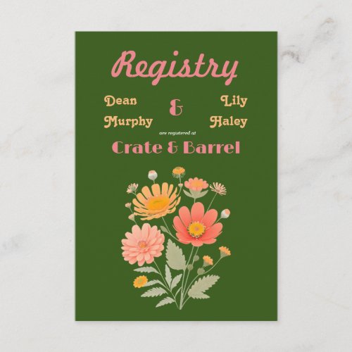 Vibrant Retro Floral Registry Enclosure Card