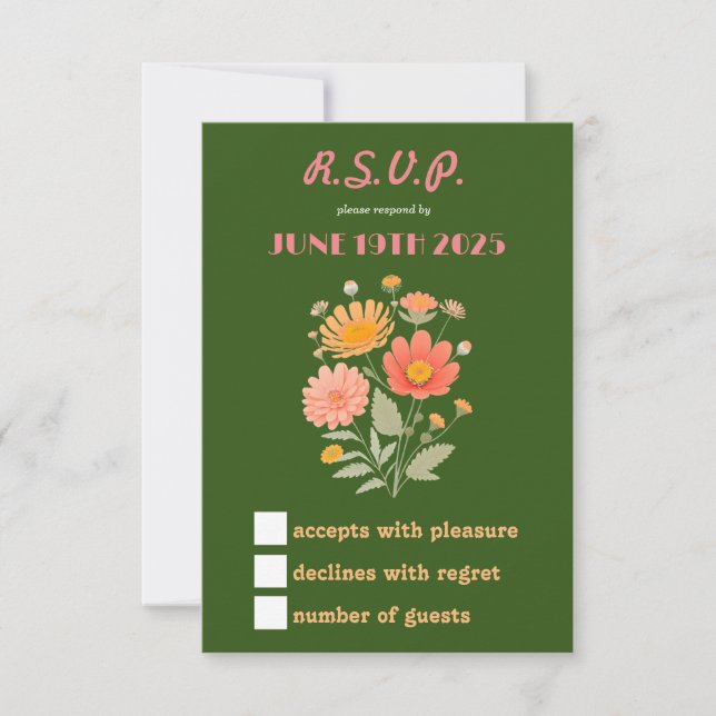 Vibrant Retro Floral RSVP Card (Front)