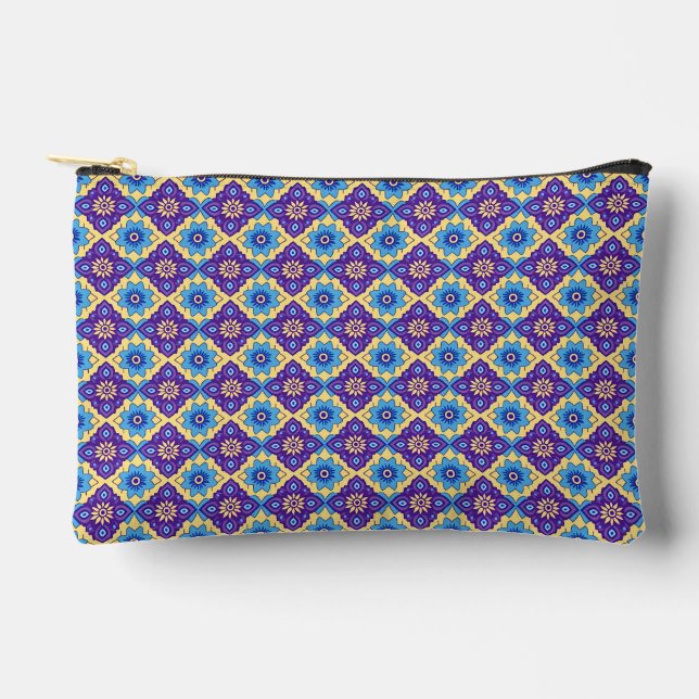 Vibrant Retro Geometric Floral Pattern Accessory Pouch (Front)