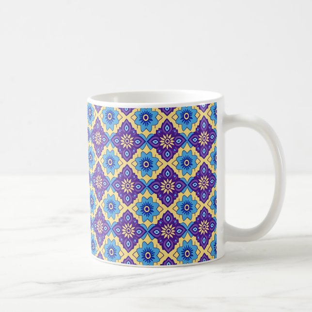 Vibrant Retro Geometric Floral Pattern Coffee Mug (Right)