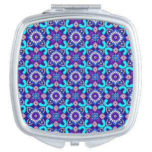 Vibrant Retro Geometric Floral Pattern Compact Mirror
