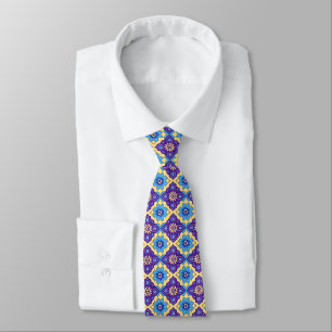 Vibrant Retro Geometric Floral Pattern Neck Tie