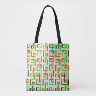 Vibrant Retro Geometric Maze Tote Bag