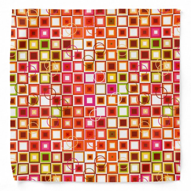 Vibrant Retro Geometric Square Pattern Bandana (Front)