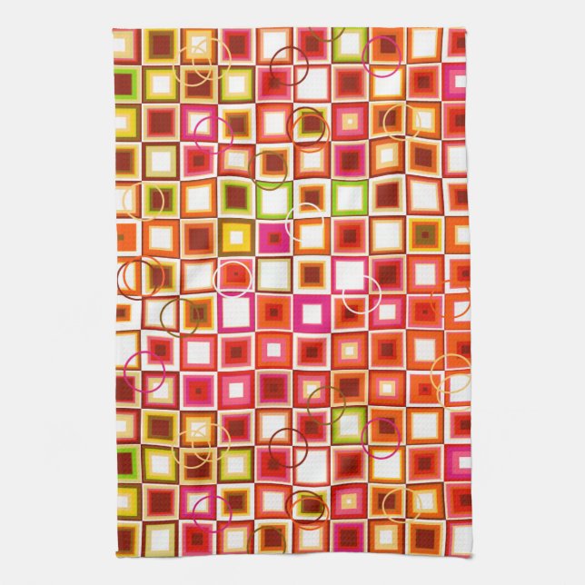 Vibrant Retro Geometric Square Pattern Kitchen Towel (Vertical)