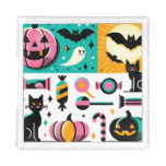 Vibrant Retro Halloween Collage Pink Pumpkin Black Acrylic Tray