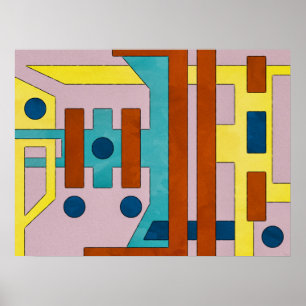 Vibrant Retro Industrial Geometric Abstract  Poster