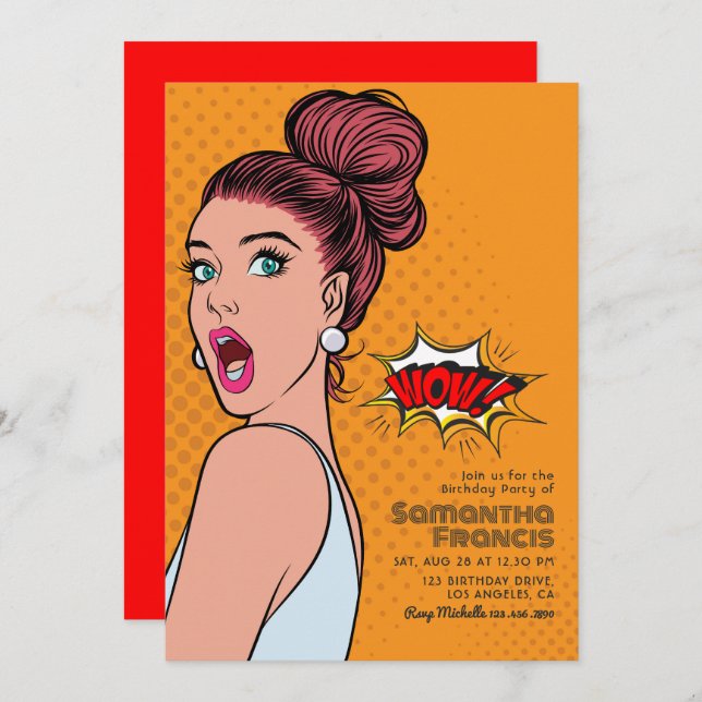 Vibrant Retro Pop Art Birthday Bash Invitation (Front/Back)