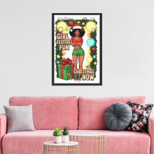 Vibrant Retro Pop Art Christmas Queen Canvas Print