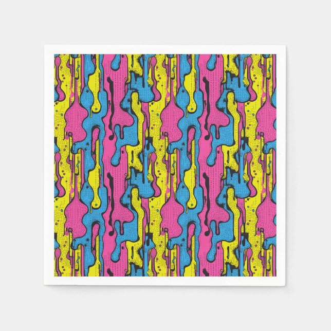 "Vibrant Retro Pop Art Drip Pattern  Napkins (Front)