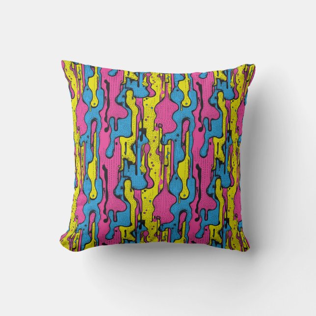 "Vibrant Retro Pop Art Drip Pattern  Throw Pillow (Front)